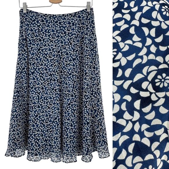 Vintage Dresses & Skirts - Vintage Silk Midi Skirt Size 8 Petite Blue Cream Fairy Chiffon